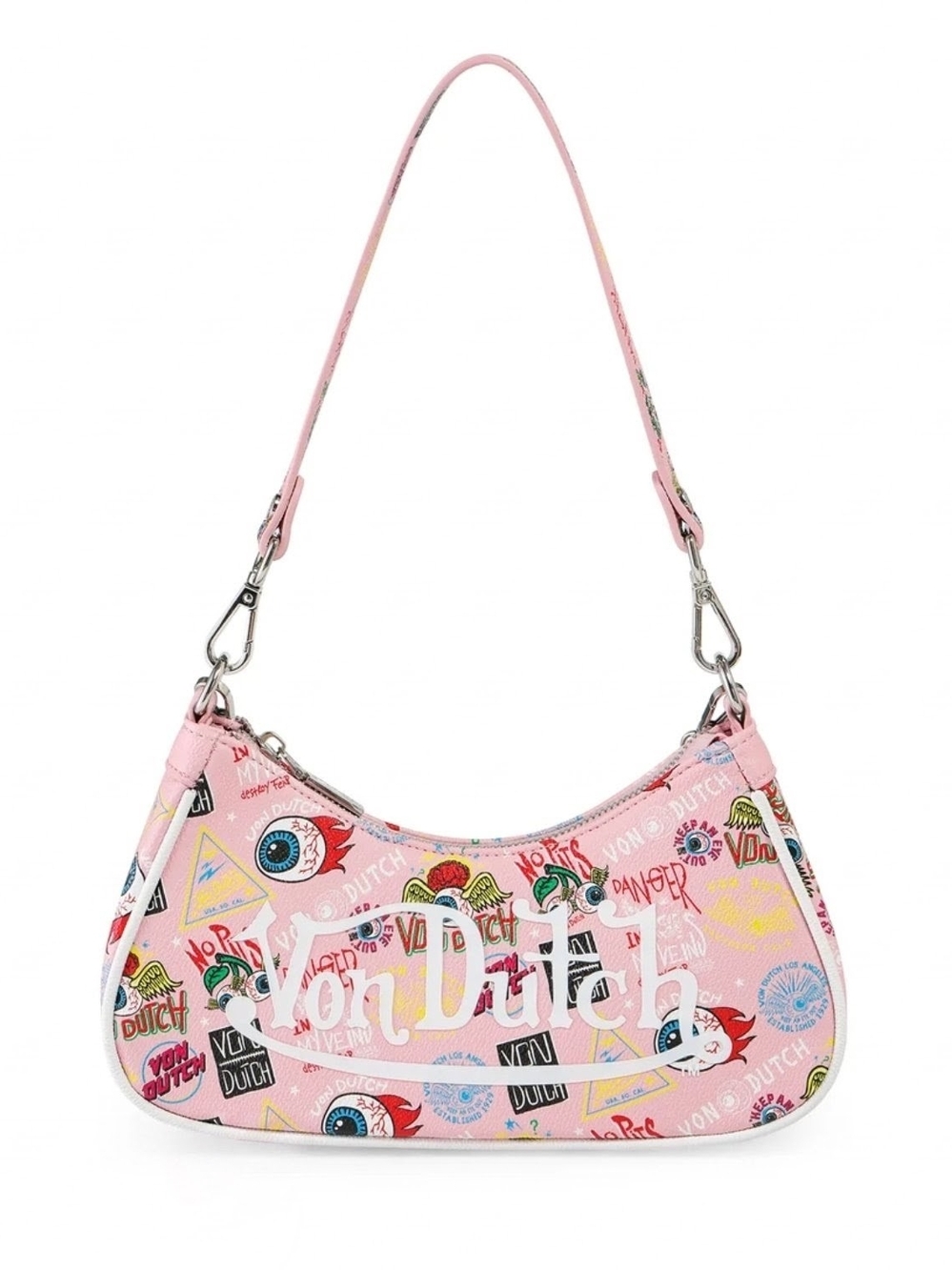 Von Dutch Pink Logo Print Shoulder Bag